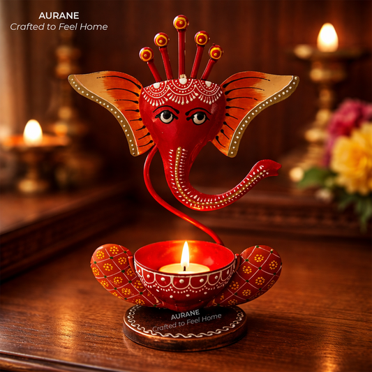 Metal Ganesha Tealight Holder Table Decor