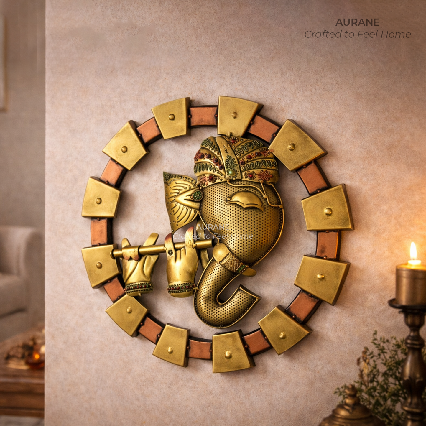 Ganesha Flute Circle Wall Decor