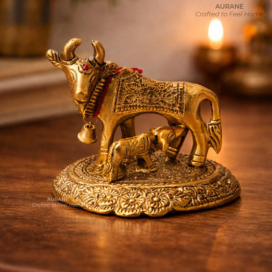 Kamadhenu Cow & Calf Metal Idol