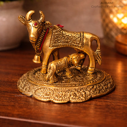 Kamadhenu Cow & Calf Metal Idol
