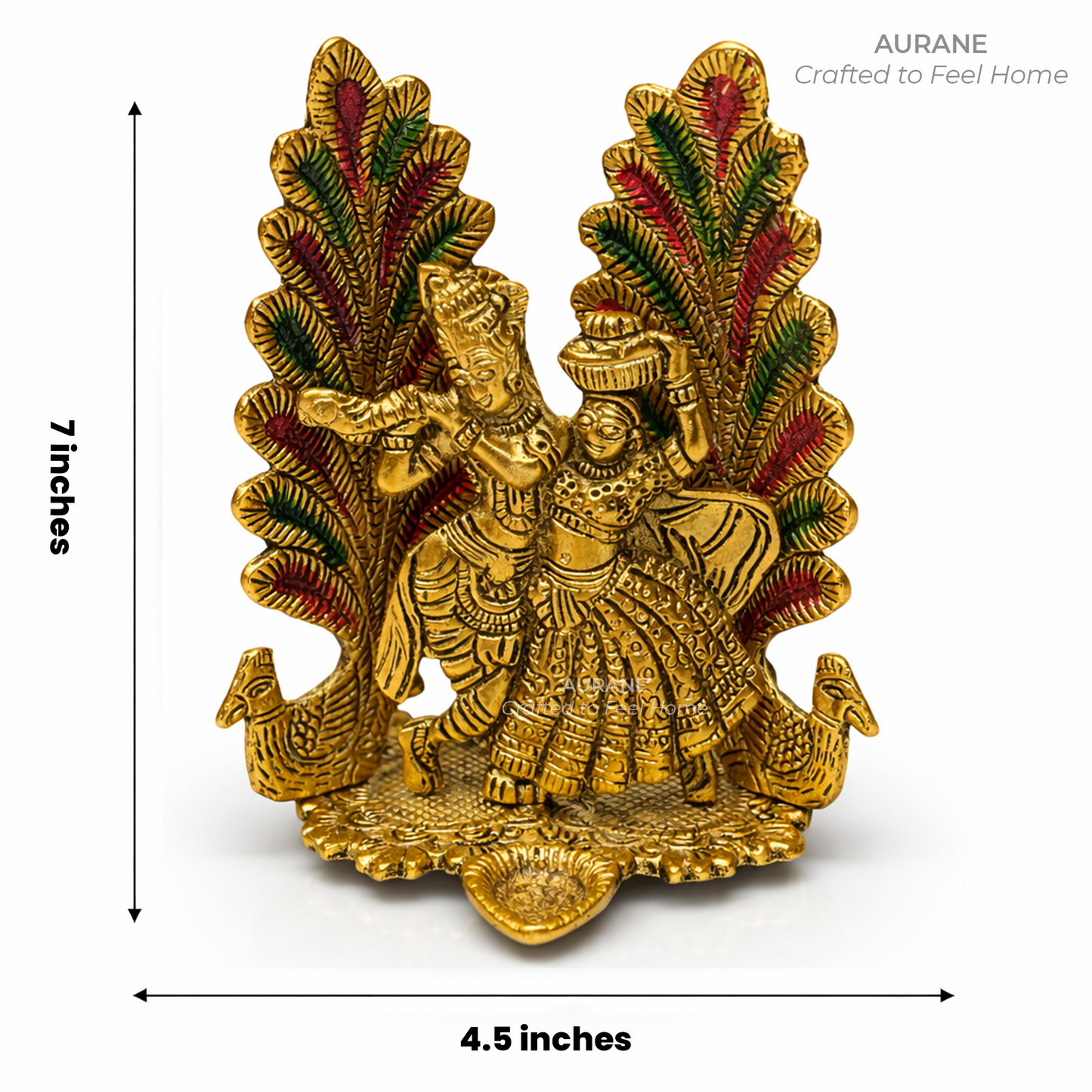 Metal Radha Krishna Table Decor with Peacock Backdrop