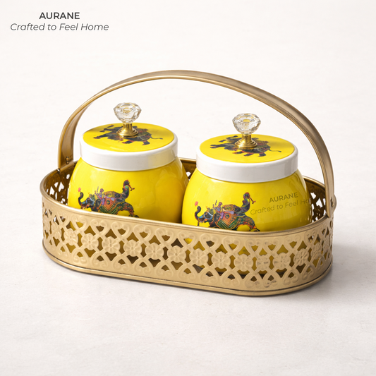 Pichwai Nuts Jar Set with Metal Tray