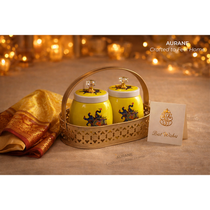 Pichwai Nuts Jar Set with Metal Tray