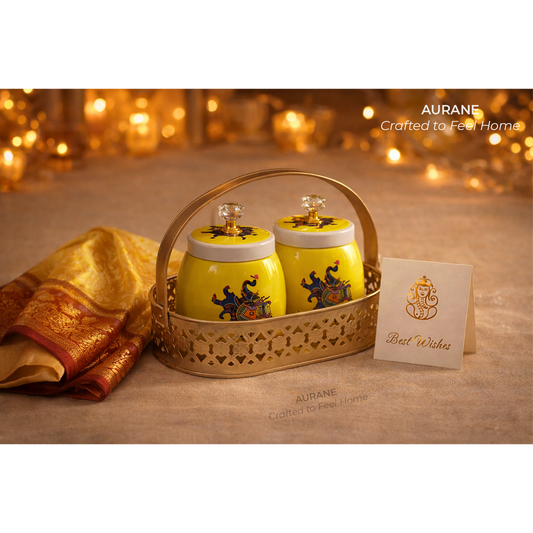 Pichwai Nuts Jar Set with Metal Tray