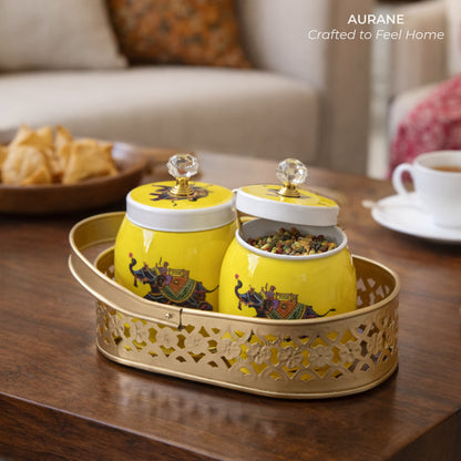 Pichwai Nuts Jar Set with Metal Tray