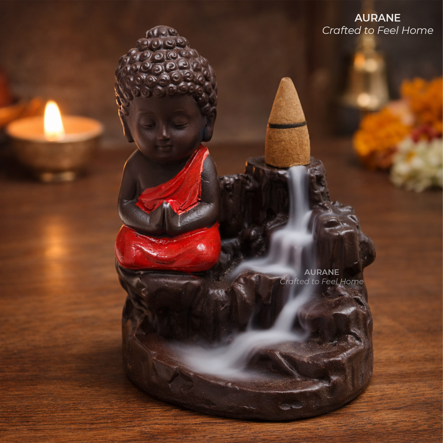 Calm Buddha Backflow Incense Table Decor -Red