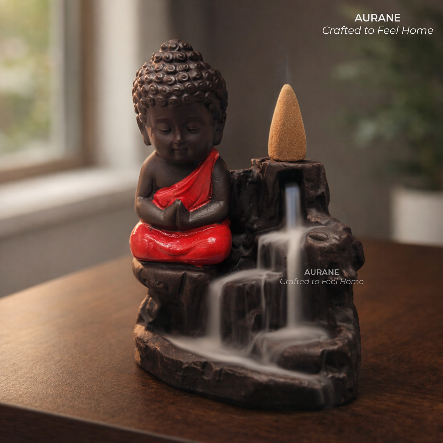Calm Buddha Backflow Incense Table Decor -Red