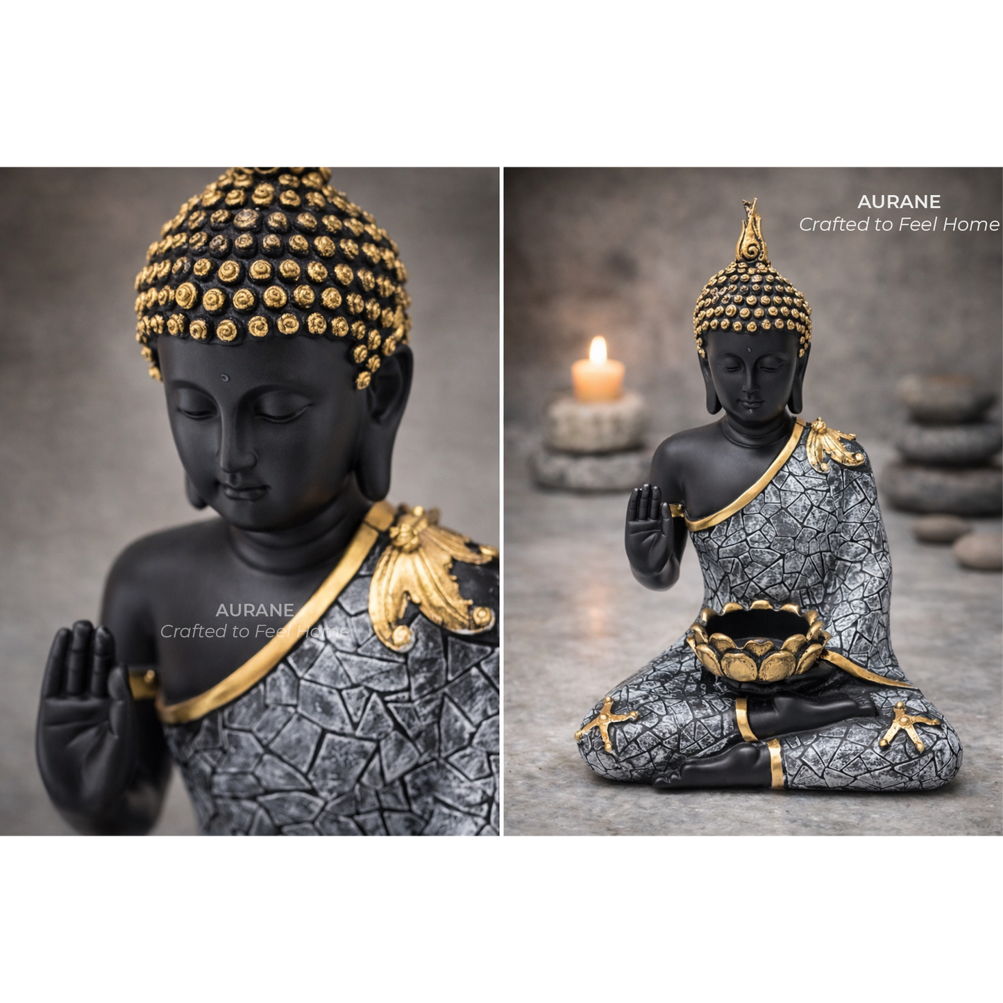 Buddha Textured Robe Tealight Holder Table Decor - GREY