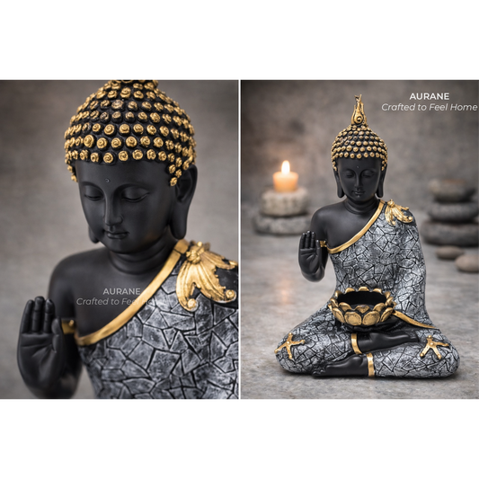 Buddha Textured Robe Tealight Holder Table Decor - GREY