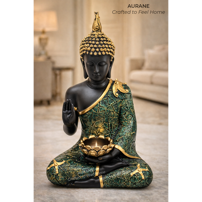 Buddha Textured Robe Tealight Holder Table Decor - GREEN