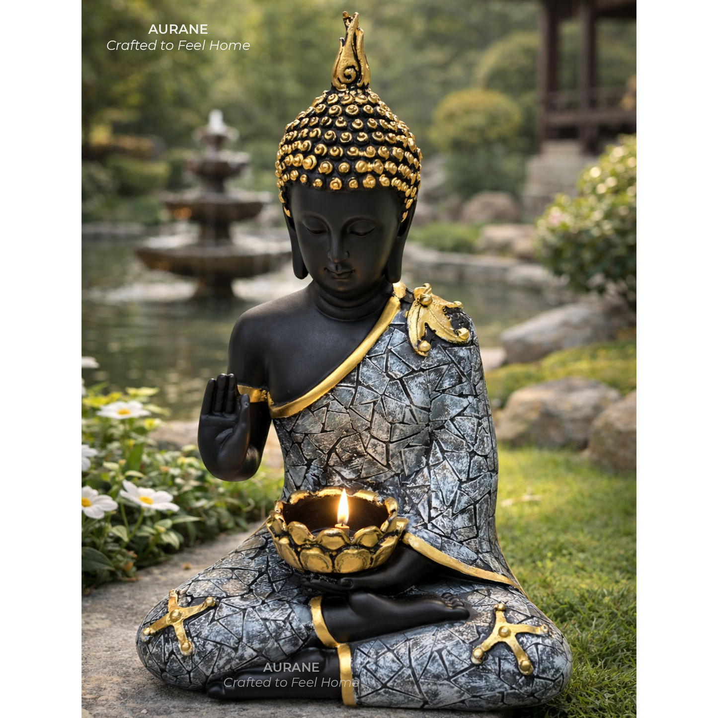 Buddha Textured Robe Tealight Holder Table Decor - GREY