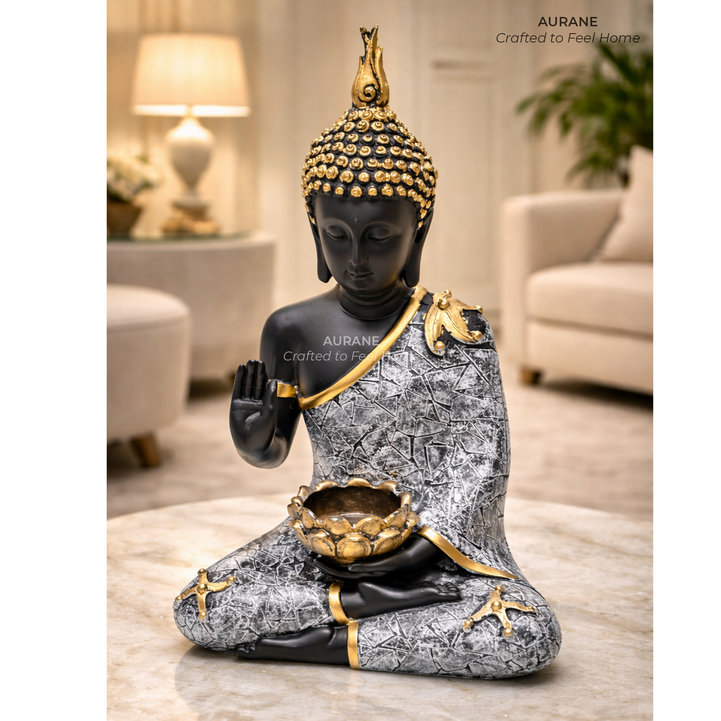 Buddha Textured Robe Tealight Holder Table Decor - GREY