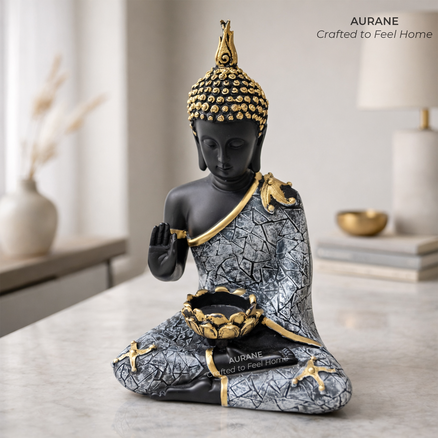 Buddha Textured Robe Tealight Holder Table Decor - GREY