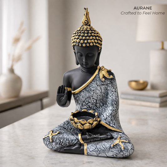 Buddha Textured Robe Tealight Holder Table Decor - GREY