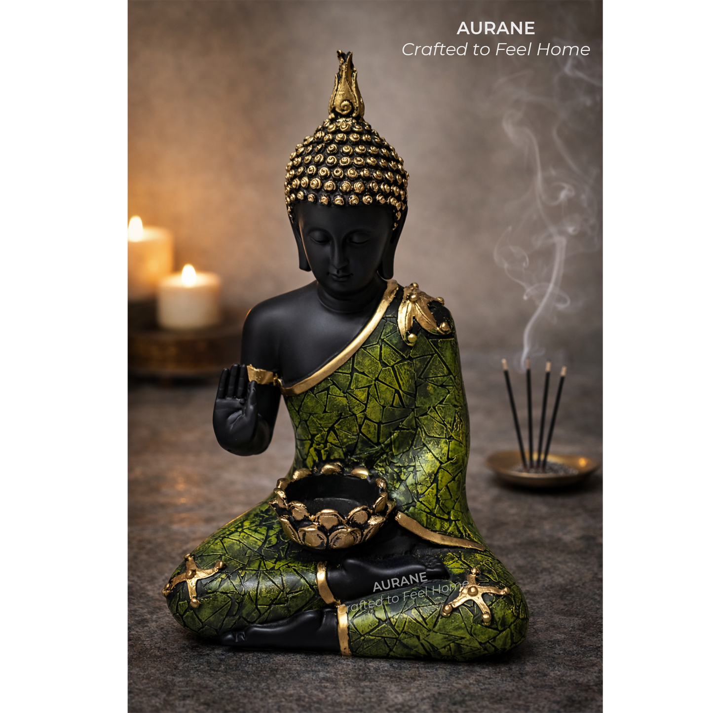 Buddha Textured Robe Tealight Holder Table Decor - GREEN