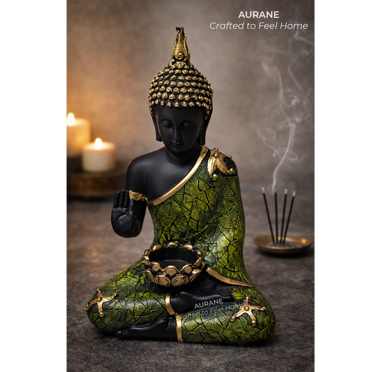 Buddha Textured Robe Tealight Holder Table Decor - GREEN