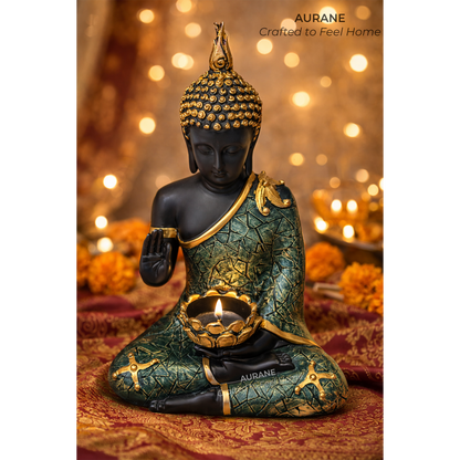 Buddha Textured Robe Tealight Holder Table Decor - GREEN