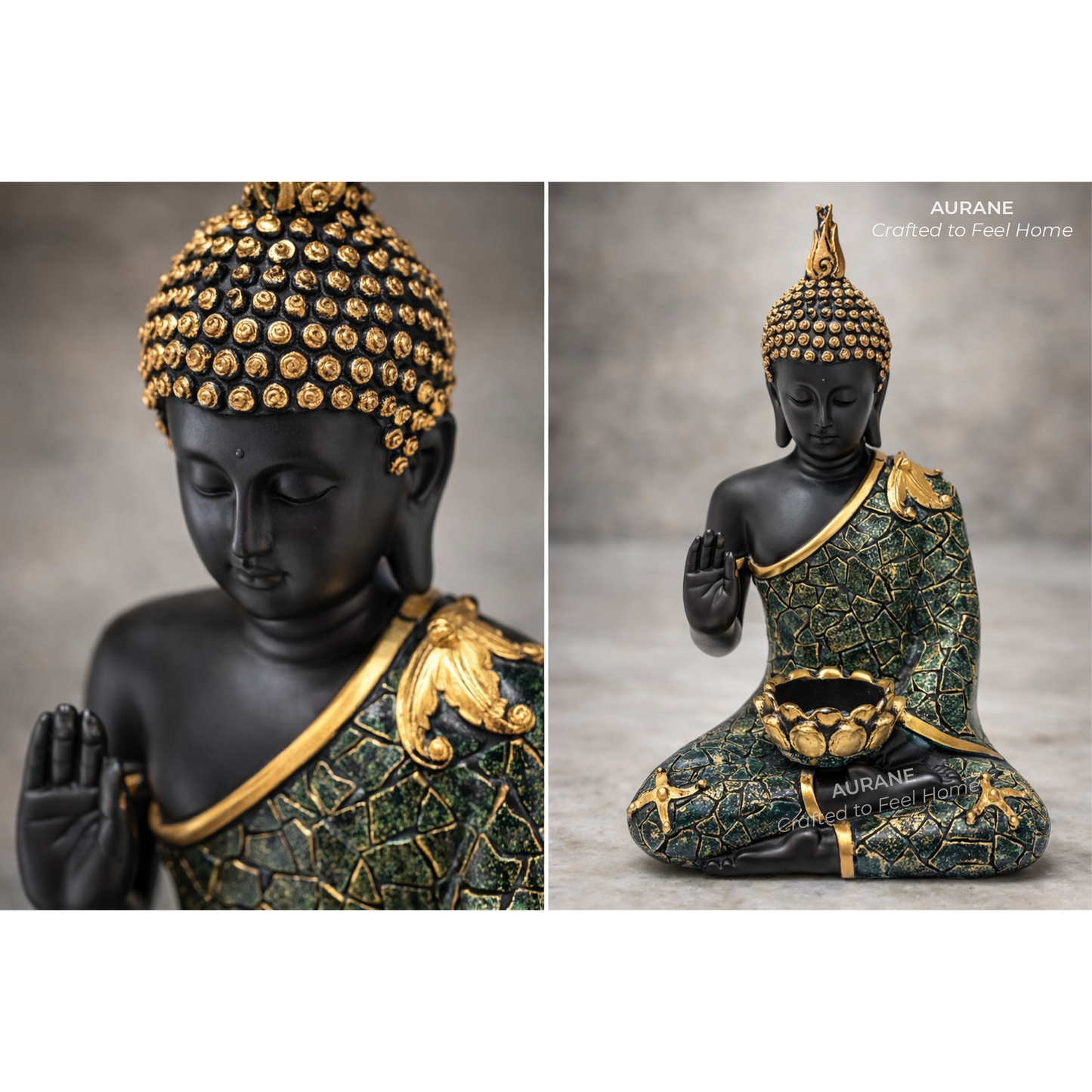 Buddha Textured Robe Tealight Holder Table Decor - GREEN