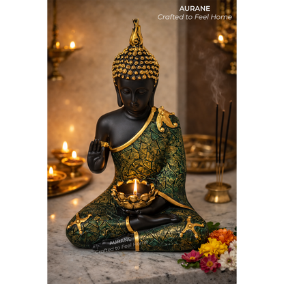 Buddha Textured Robe Tealight Holder Table Decor - GREEN