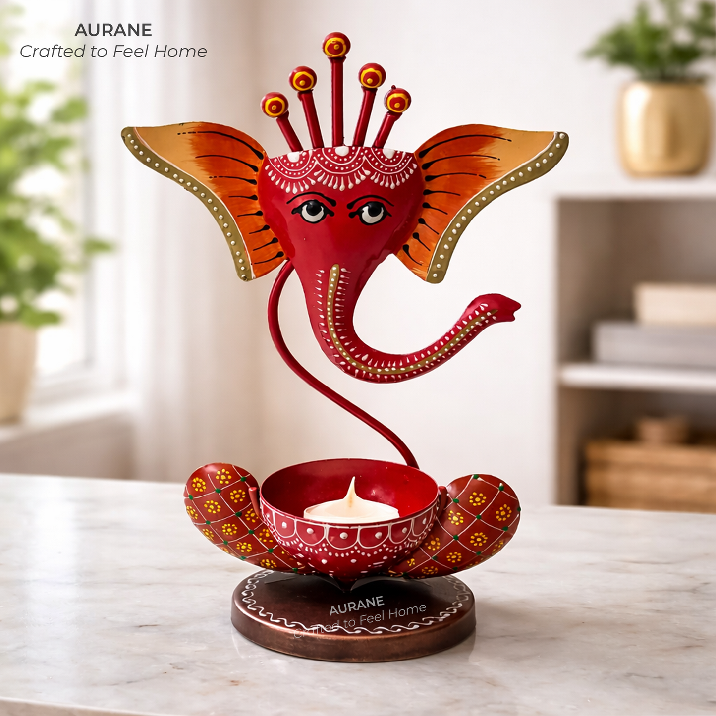 Metal Ganesha Tealight Holder Table Decor