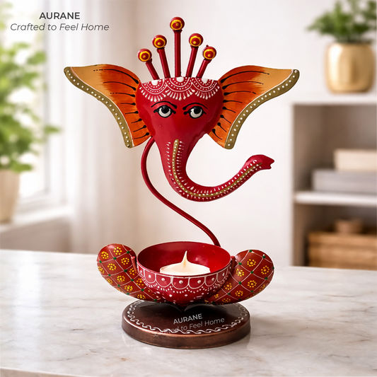 Metal Ganesha Tealight Holder Table Decor
