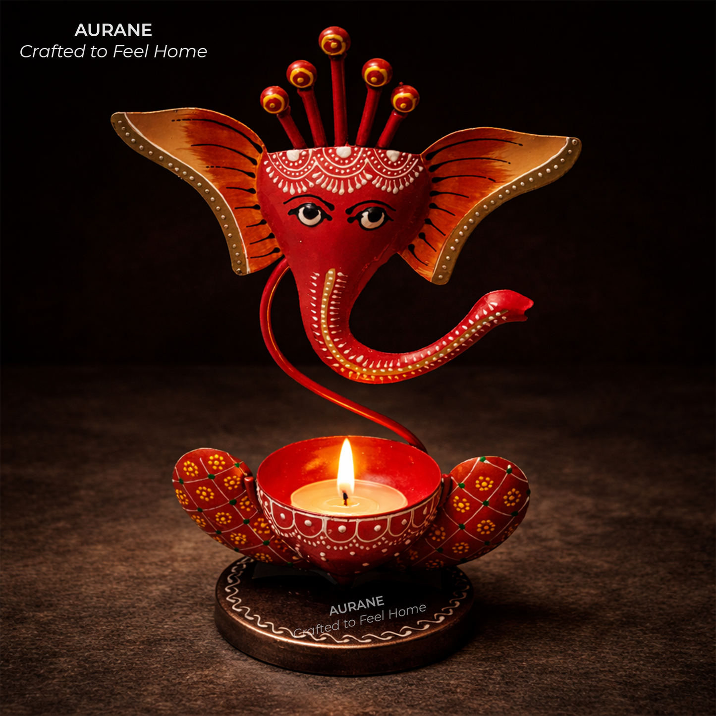 Metal Ganesha Tealight Holder Table Decor