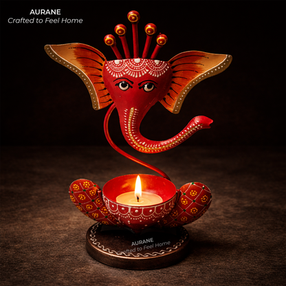 Metal Ganesha Tealight Holder Table Decor