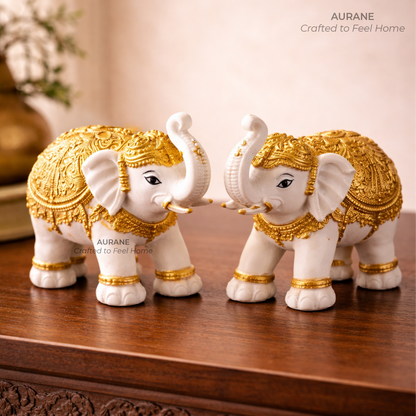 White Elephant Pair Table Decor