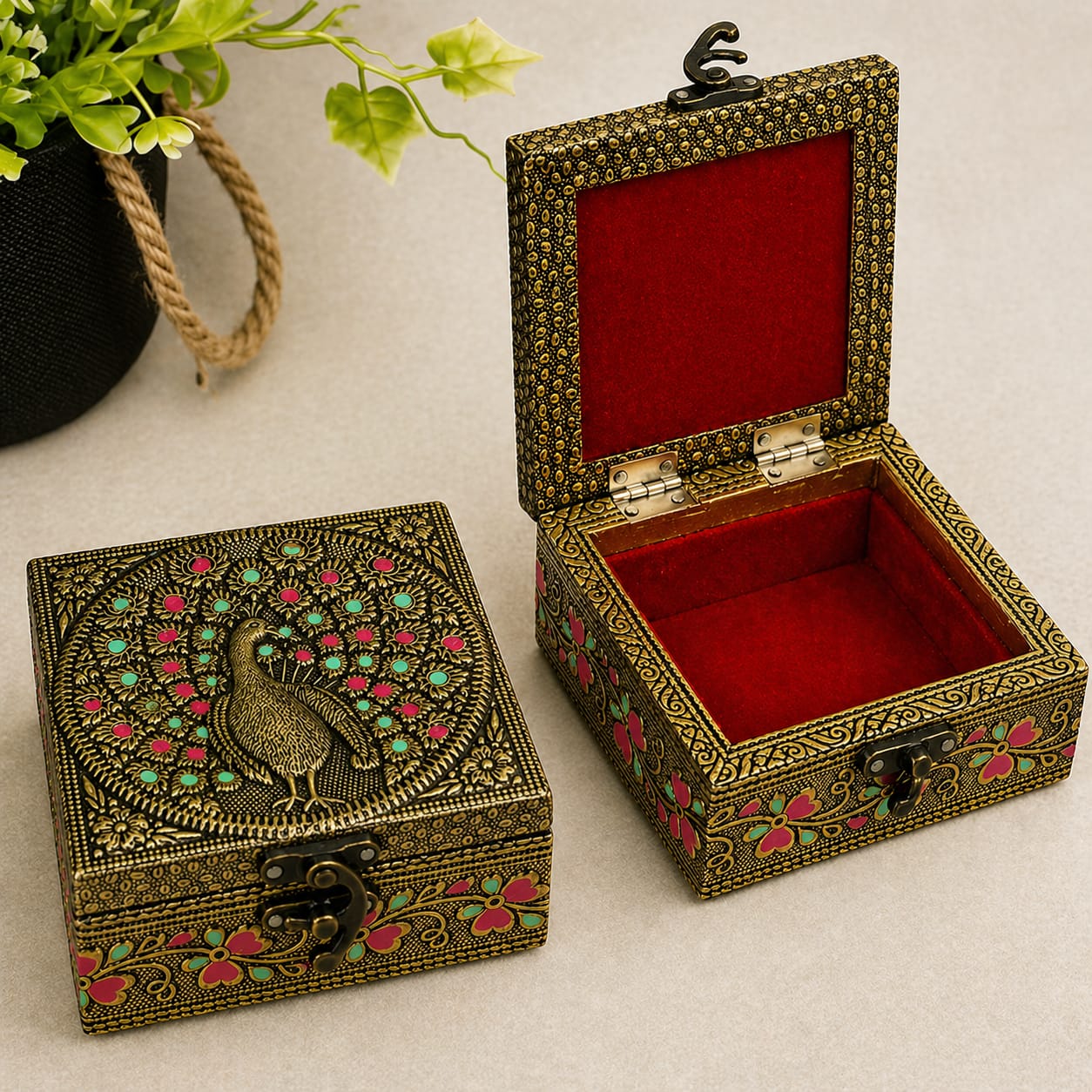 Antique Peacock Meenakari Jewel Box premium return gift