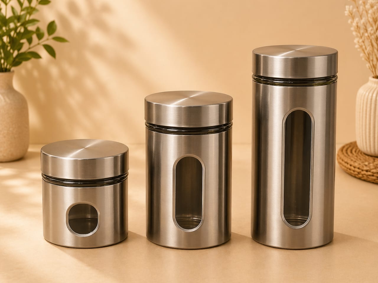 Stainless Steel See-Through Window Canister premium return gift